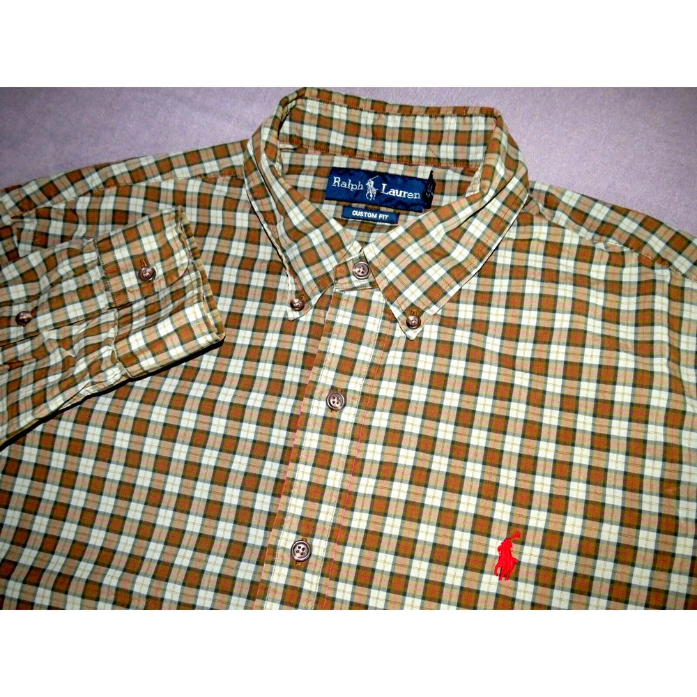 Men's Polo Ralph Lauren Custom Slim Fit Long Sleeved Plaid Button Up Shirt XL